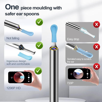 Ear Wax Removal, Ear Wax Removal Tool Camera Built-in 1296P, Easy and Safe Ear Cleaning, Earwax Removal kit with 9 Ear Set and 8 Traditional Tools, Ear Cleaning Kit for iPhone,iPad,Android (Black)
