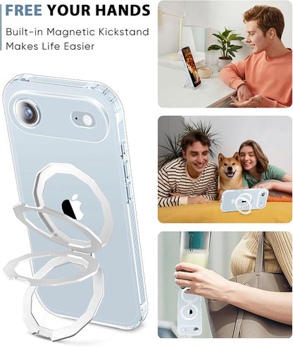 for iPhone 17 Air Case, with Screen Protector + Camera Lens Protector, Built-in Seamless Stand, [Compatible with MagSafe] Protective Shockproof Phone Case, Cover for iPhone 17 Air 6.5" - Clear