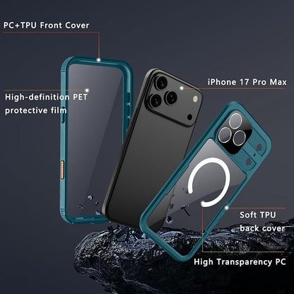 GOLDJU 2025 New Magnetic for iPhone 17 Pro Max Case-Waterproof, Built-in Screen & Camera Protector-IP68 Underwater Full Body 16FT Military Dropproof Shockproof Case for 17 Pro Max 6.9'' Blue