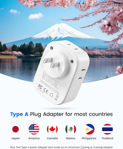 LENCENT US to Japan Plug Adapter, 2 Prong to 3 Prong Outlet Adapter | 4 Outlets 4 USB Ports(2 USB C), Type A Travel Converter for US to Japan Canada Mexico China Philippines Peru Tokyo
