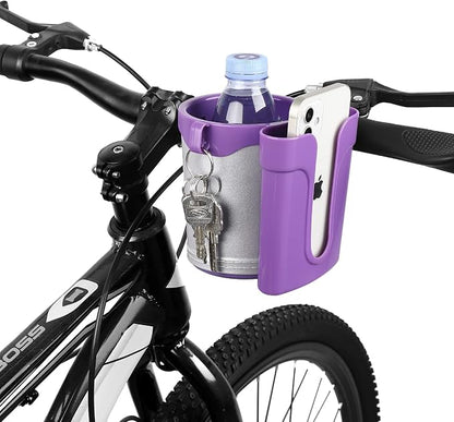 Accmor 3-in-1 Bike Cup Holder with Cell Phone Keys Holder, Bike Water Bottle Holders, Universal Bar Drink Cup Can Holder for Bicycles, Motorcycles, Scooters, Grey Purple