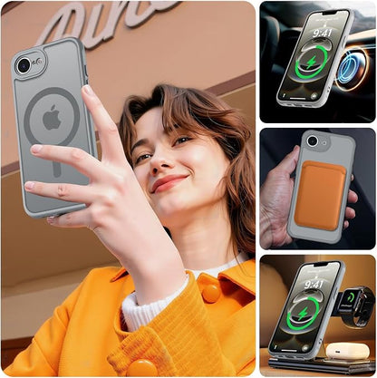 MOCCA Strong Magnetic for iPhone 17e Case/iPhone 16e Case [Compatible with Magsafe] [Full Camera Protection] Slim Translucent Matte Shockproof Phone Case for iPhone 17e / 16e 6.1", Titanium Gray