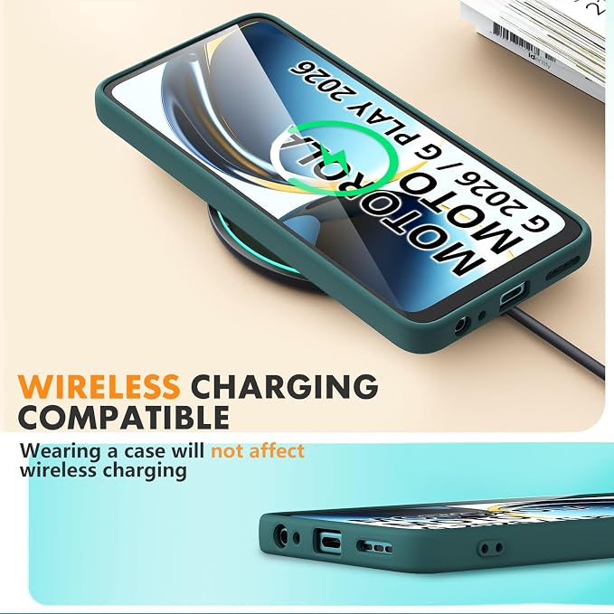 for Motorola Moto G 2026/G Play 2026 Case, 2 Pack Tempered Glass Screen Protectors, Soft TPU Liquid Silicone Shockproof Gel Cover-Midnight Green