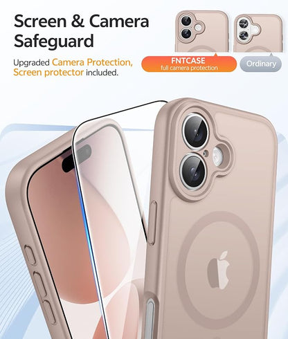 FNTCASE for iPhone 17 Case: [Compatible with Magsafe] Translucent Matte Cases with [Full Camera Protection] [Screen Protector] Military Grade Shockproof Protective Phone Cover - Desert Gold