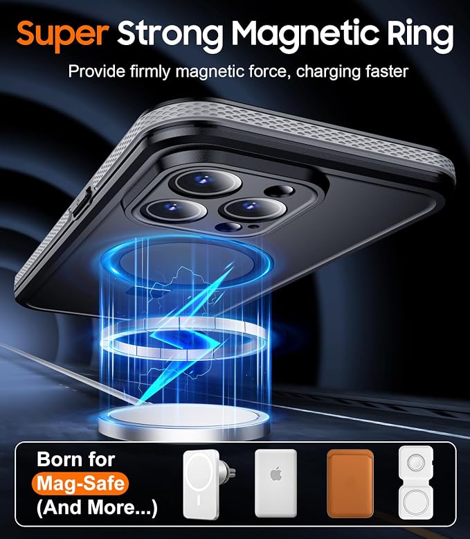 Temdan Magnetic for iPhone 15 Pro Max Case Waterproof, [Built-in Ring Invisible Stand & Screen Protector][IP68 Underwater][Dropproof][Dustproof][Real 360] Shockproof Protective Phone Case 6.7'' -Gray