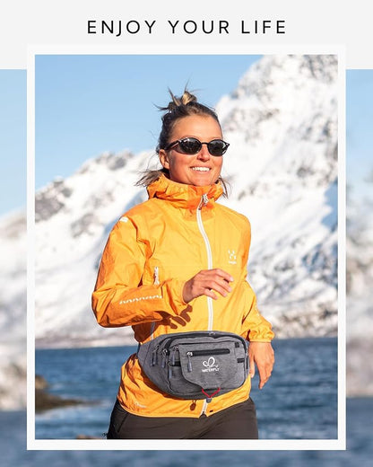 WATERFLY Large Fanny Pack Waist Bag: Multipocket Woman Man Waist Pack Runner Hip Pouch Purse Belt Bag Water Resistant Bum Bag Fit All Phones for Walking Jogging Running Cycling Travelling Hiking