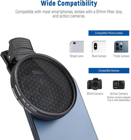 NEEWER 67mm ND + CPL + Star + 4 Graduated Color Filter Set with Phone Lens Clamp Compatible with iPhone 17 16 16e 15 14 Pro Max Plus Android Samsung S25 Ultra