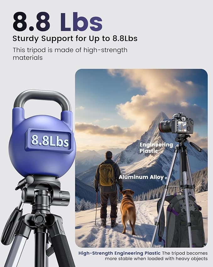 CAMBOFOTO 74″ Aluminum Camera Tripod – Heavy‐Duty Professional Tripod Stand for DSLR & Mirrorless Cameras, Smartphones & GoPro – Lightweight Travel Tripod with 360° Pan Head & Phone Mount