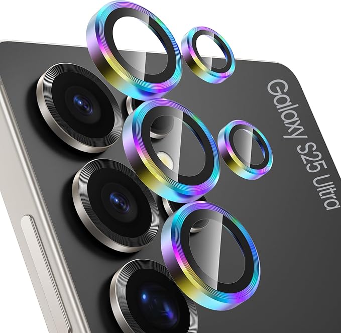 Tensea (3+2PCS Compatible with Samsung Galaxy S25 Ultra Camera Lens Protector, 9H Tempered Glass Camera Cover Screen Protector Metal Individual Ring [Installation Tray][Case Friendly]