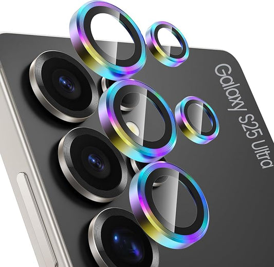 Tensea (3+2PCS Compatible with Samsung Galaxy S25 Ultra Camera Lens Protector, 9H Tempered Glass Camera Cover Screen Protector Metal Individual Ring [Installation Tray][Case Friendly]