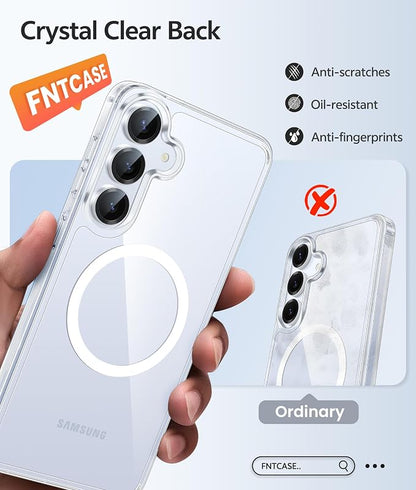 FNTCASE for Galaxy S25/S24 Case Clear, Fit for Magsafe, Screen Protector | Anti Yellowing Magnetic Back, 14FT Military Grade Drop Protection, Shockproof Protective Phone Cover, Transparent
