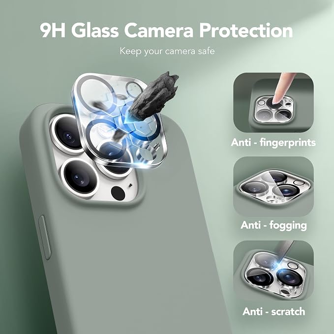 GONEZ for iPhone 15 Pro Max Case Silicone, Compatible with Magsafe, Camera Protector + Screen Protector, Soft Anti-Scratch Microfiber Lining, Liquid Silicone Shockproof Phone Cover, Calke Green