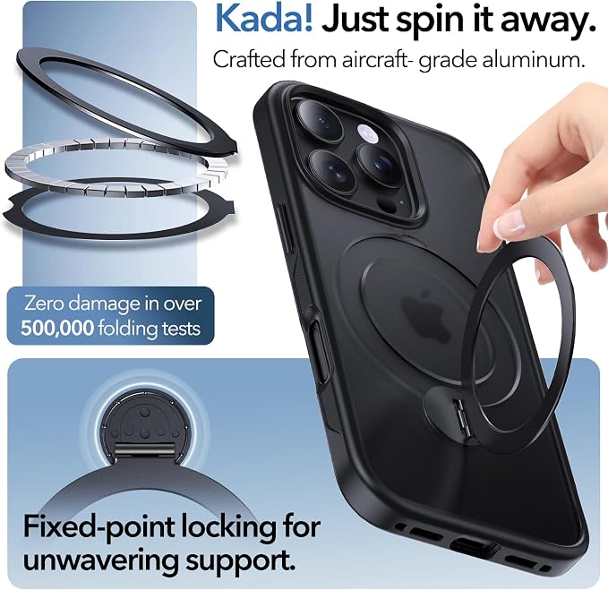 Anqrp 360° All-in-ONE Stand Case for iPhone 16 Pro Case with Rotatable Magnetic Kickstand Ring Holder, Compatible with MagSafe, MIL-Grade Shockproof iPhone 16 Pro Phone Case Cover 6.3 inch, Black