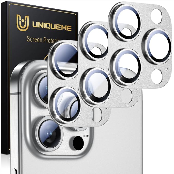UniqueMe for 3 Pack iPhone 15 Pro/iPhone 15 Pro Max Camera Lens Protector, [Drop Protection] [Case Friendly] Camera Cover Screen [Update New Version] - All-Silver