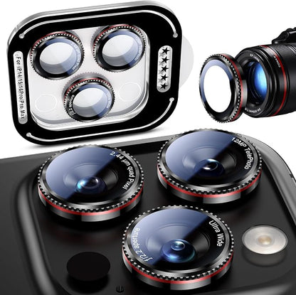 Uyiton for iPhone 17/16/15/14 (Pro Max & Pro) Camera Lens Protector - [Case-Friendly][Ultra-Thin] Military-Grade Tempered Glass Metal Camera Cover, Easy to Install, Gearwheel Black+Red