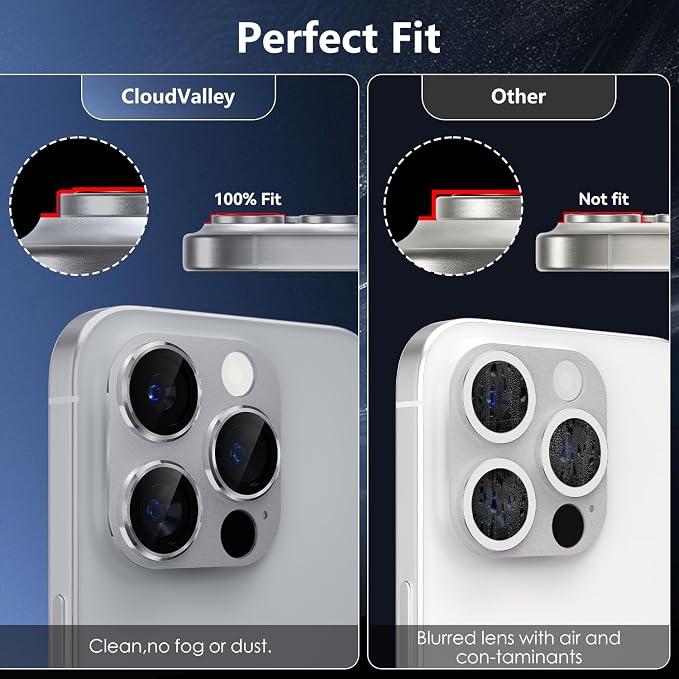 CloudValley for iPhone 16 Pro/iPhone 16 Pro Max Camera Lens Protector, [AR+AF 99% Transmittance] [Full Coverage] Ultra-HD Tempered Glass Cover, Metal Lens Screen Protective,Natural Titanium