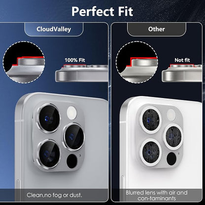 CloudValley for iPhone 16 Pro/iPhone 16 Pro Max Camera Lens Protector, [AR+AF 99% Transmittance] [Full Coverage] Ultra-HD Tempered Glass Cover, Metal Lens Screen Protective,Natural Titanium