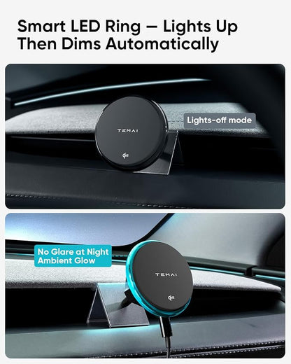 TEMAI Car Mount Charger, 15W MagSafe Wireless Car Charger & Phone Holder for Model Y Juniper(2025)- Strongest Magnetic Fast Charging Accessories Slideable Air Vent Mount with Silicone Pads