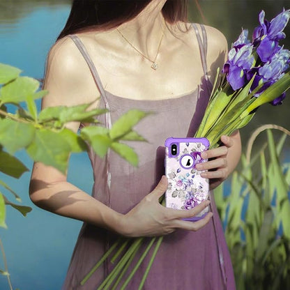 Hocase for iPhone Xs Max Case, Heavy Duty Shockproof Protection Soft Silicone Rubber+Hard Plastic Bumpers Hybrid Protective Case for iPhone Xs Max (6.5") 2018 - Lavender Flowers