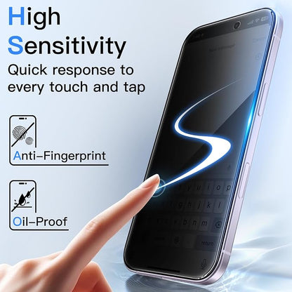 JETech Privacy Screen Protector for iPhone 17 6.3-Inch with Camera Lens Protector, Anti-Spy Tempered Glass Film, Easy Installation Tool, 2-Pack Each