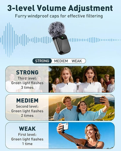 PoP voice Mini Wireless Lavalier Microphone for iPhone 15/16/17 & Android, Lapel Mic with Noise Reduction, 30H Battery Life with Charging Case, Lav Mic for iPhone Vlogging, Video Recording, Podcast