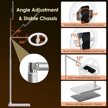 10" Selfie Ring Light with Stand, Tall Adjustable Overhead Phone Mount with LED Light, Phone Holder with Camera Remote for TikTok, YouTube, Live Streaming, Video Recording