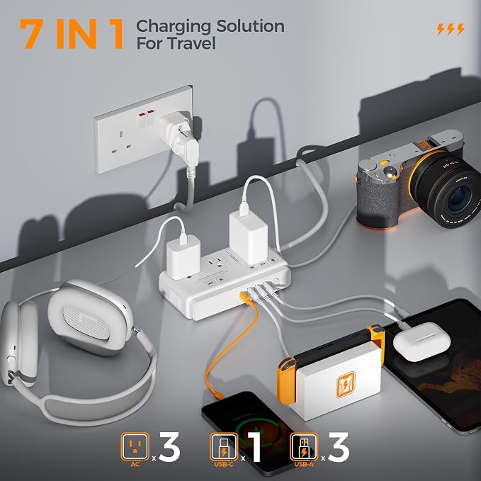 220V to 110V Voltage Converter, TESSAN Universal Travel Adapter with 4 USB Charger (1 USB C), 3 AC Sockets and EU/UK/AU/IT Plug Power Adaptor, Step Down Transformer Outlet
