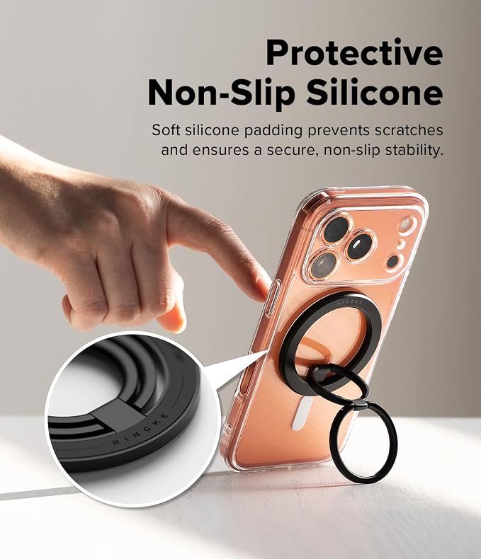 Ringke Dual Magnetic Smart Ring [Compatible with MagSafe] Phone Grip, Dual-Sided Powerful Magnet, 3-Tier Foldable Kickstand 0.17 Inch Slim Holder for Gym, iPhone, Galaxy, Pixel - Black