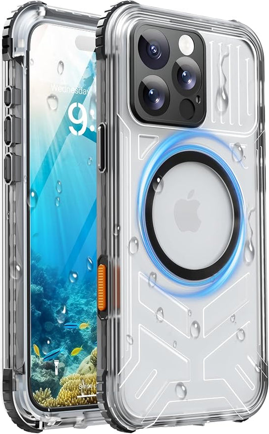 for iPhone 16 Pro Max Waterproof Case with Magsafe, Built-in [Camera & Screen Protector] [Lanyard], IP68 Water Proof Full Body Dustproof Heavy Duty Frosted Protective Phone Cover, 6.9" Black