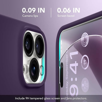 GONEZ for iPhone 14 Pro Max Case Silicone, Compatible with MagSafe, with Screen Protector + Camera Lens Protector, Liquid Silicone Shockproof Protective Phone 14 ProMax Case 6.7", Deep Purple