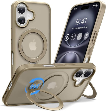 Anqrp 360° All-in-ONE Stand Case for iPhone 16 Case with Rotatable Magnetic Kickstand Ring Holder, Compatible with MagSafe, MIL-Grade Shockproof iPhone 16 Phone Case Cover 6.1 inch, Titanium Gold