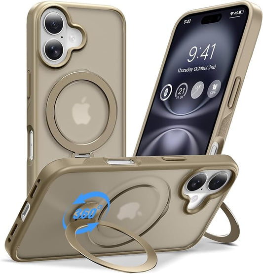 Anqrp 360° All-in-ONE Stand Case for iPhone 16 Case with Rotatable Magnetic Kickstand Ring Holder, Compatible with MagSafe, MIL-Grade Shockproof iPhone 16 Phone Case Cover 6.1 inch, Titanium Gold