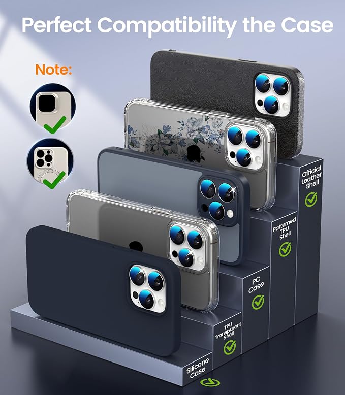 PandaShield 2-Pack Anti-Reflection Camera Lens Protector for iPhone 17/16/15 Pro & Pro Max, Easy Installation,Anti-Scratch,9H Hardness,98% Ultra Clarity,Maintains Original Lens Design - Transparent