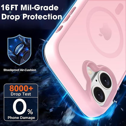 MOCCA Strong Magnetic for iPhone 16 Case, [Compatible with Magsafe][16FT Mil-Grade Drop Protection] Slim Thin Translucent Matte Protective Cover Case for iPhone 16 Phone Case 6.1", Pink