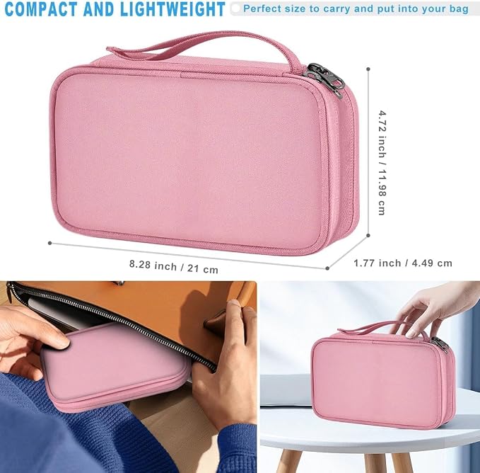 ZINMARK Portable Cable Organizer Case,Travel Pouch with Double-Layer Storage for Cables,Chargers,Earbuds & Phone,Pink