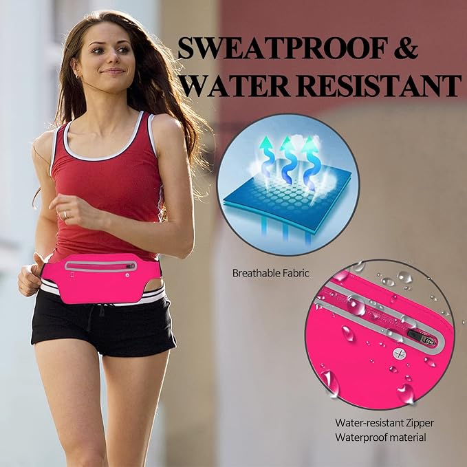 Fanny Packs for Women,Waterproof Fanny Pack for Men,Adjustable Running Belt Waist Pack Slim Expandable Pocket Belt,iPhone Running Holder Cell Phone Elastic Waist Pouch Bag for Galaxy Pink