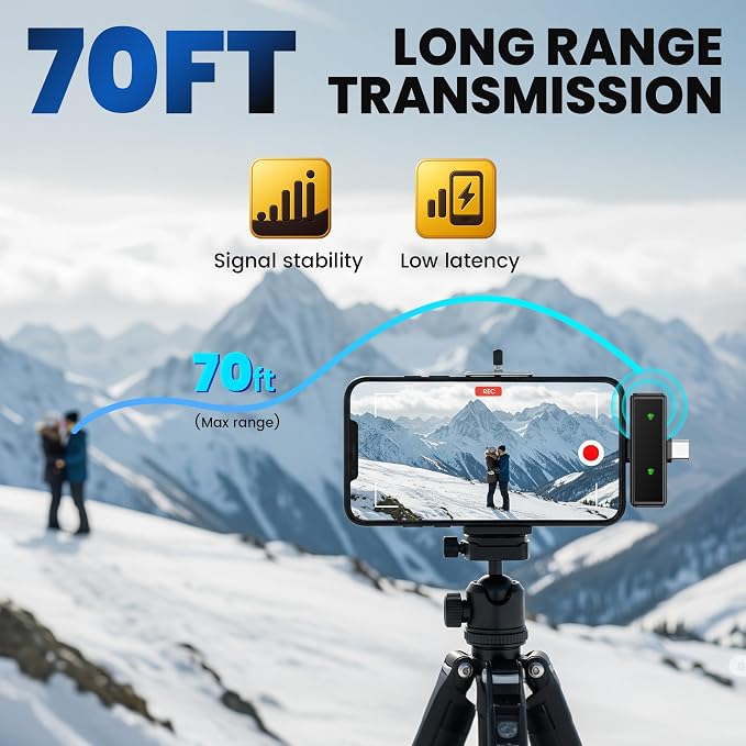 CAHAYA Microphone for iPhone Mic: YouTube Wireless Lavalier Microphone with Noise Cancelling & Charging Case 3-in1 USB-C/Lightning for PC iPhone Android 24H Battery for TikTok Vlog Studio Mic