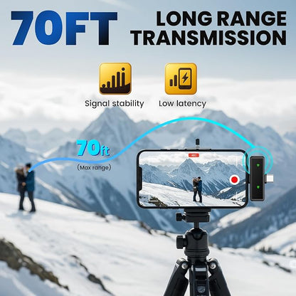 CAHAYA Microphone for iPhone Mic: YouTube Wireless Lavalier Microphone with Noise Cancelling & Charging Case 3-in1 USB-C/Lightning for PC iPhone Android 24H Battery for TikTok Vlog Studio Mic