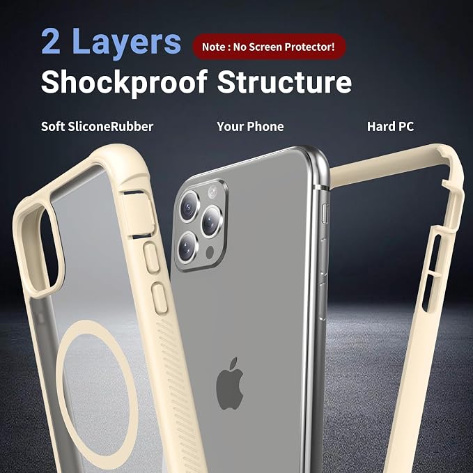 jaroco Magnetic for iPhone 11 Case, [Compatible with MagSafe][Military Grade Drop Protection][Heavy Duty Protection][Non-Slip][Shockproof] 2-Layer Durable Bumper Phone Case 6.1''-Antique White