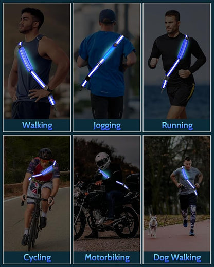 Fitense LED Reflective Belt Sash - 5 Lights Colors & 3 Light Modes High Visibility Night Safety Belt, Rechargeable Light Up Running Gear Adjustable Vest Straps for Runners Walkers Men Women