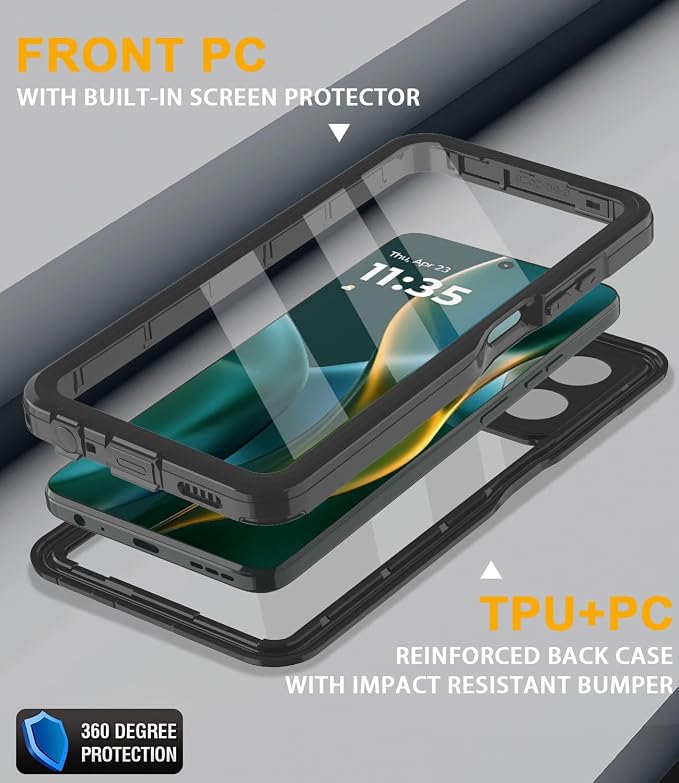 for Moto G 2025 Case, IP68 Waterproof Case with Built-in Screen Protector, Full Body Shockproof Dustproof Rugged Protective Phone Case for Motorola Moto G 2025 Black