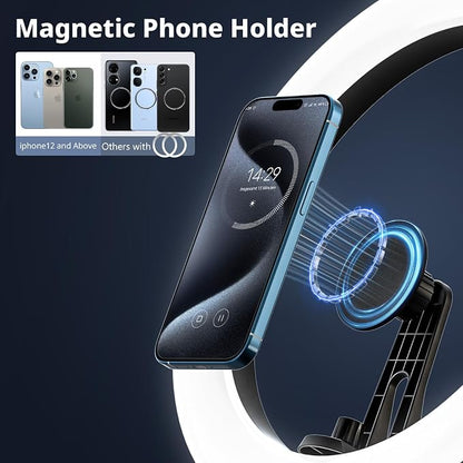 Eicaus 12" Magnetic Ring Light with 67" Tripod Stand, Selfie Light with iPhone Stand for Recording, Compatible with Cellphones for Live Streaming