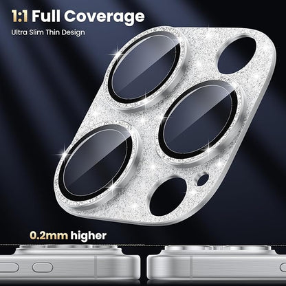 WSKEN for iPhone 16 Pro/iPhone 16 Pro Max Camera Lens Protector, [Military Grade Shatterproof] [Strong Adsorption] Metal Aluminum Alloy Tempered Glass Camera Screen Protector, Glitter
