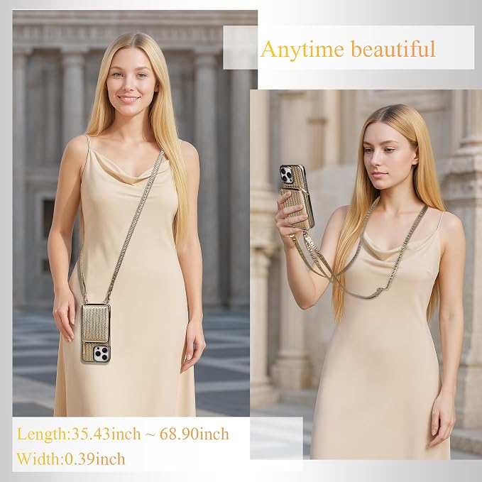 Keallce Wallet Case for iPhone 16 Pro Max 6.9", Crossbody Zipper Purse with Wristlet Strap, RFID Blocking Card Holder Kickstand, Woven Leather Case Electroplating Process for Women (Gold)