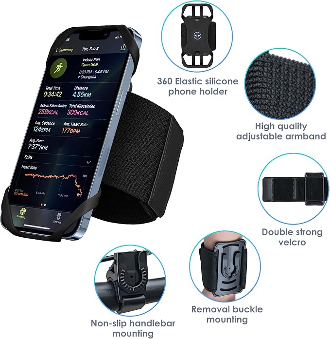 Cikyner Running Armband, 3 in 1 360° Rotatable & Detachable Sports/Bicycle Phone Holder for 4.5-7'' Smartphones, Ideal for Gym, Jogging, Hiking