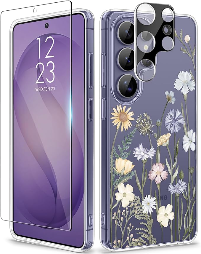 GVIEWIN for Samsung Galaxy S26 Ultra Case, Clear Floral Slim Shockproof Protective Women Phone Case, Non-Yellowing, with Screen Protector & Camera Lens Protector for S26 Ultra 6.9", Vibrant Spring