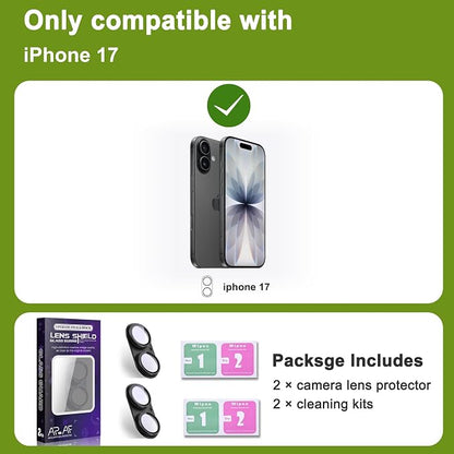 2-Pack Shatterproof Camera Lens Protector for iPhone 17 |AR Tempered Glass Strong Adsorption Metal Camera Cover Screen(Silvery)