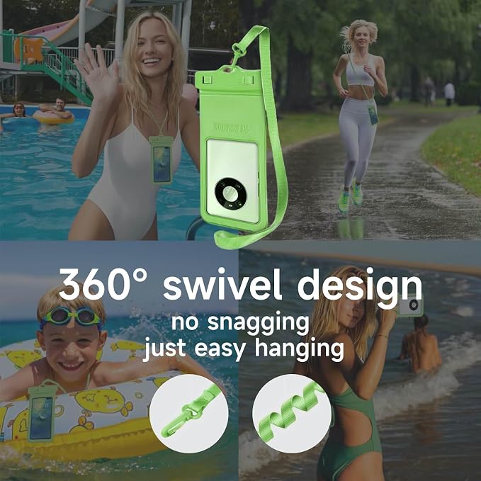IPX8 Waterproof Phone Case (2-Pack) - Universal Waterproof Bag for iPhone, Samsung, Pixel up to 7” | Clear Touchscreen for Swimming, Snorkeling, Kayaking & Beach (Jungle Green and Shadow Black)