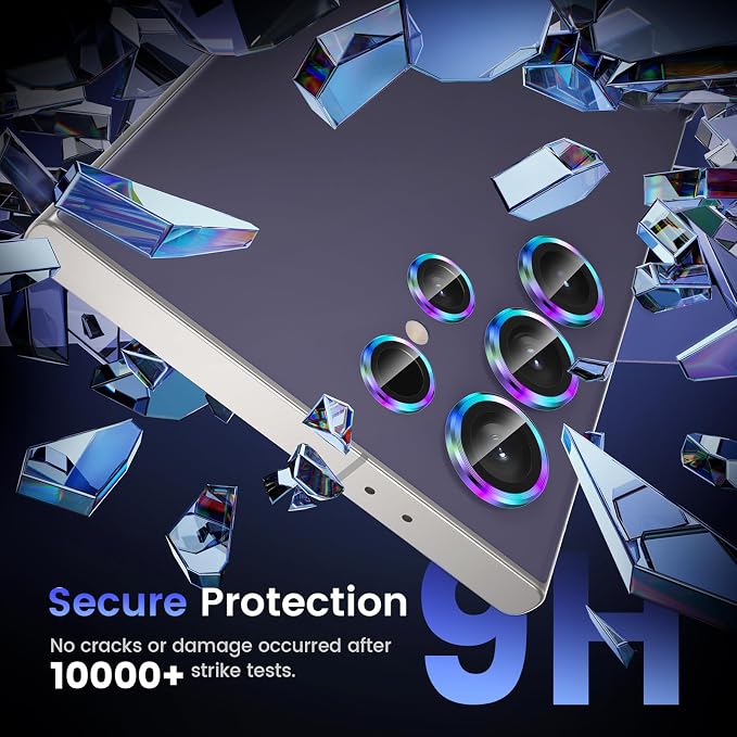 Tensea (3+2PCS for Samsung Galaxy S24 Ultra 5G Camera Lens Protector, 9H Tempered Glass Camera Cover Screen Protector Metal Individual Ring for S24 Ultra 5G 2024 [Installation Tray][Case Friendly]
