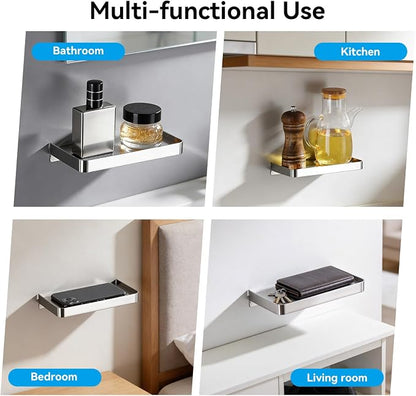 Cyrank Bathroom Cell Phone Shelf, Stainless Steel Wall Mount Toilet Phone Holder Bathroom Wall Shelf Small Floating Shelves Wipes Holder for Toilet